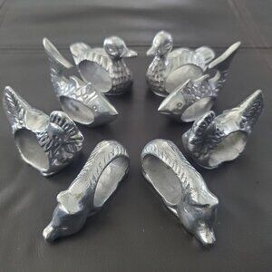 8 NOS Vtg Wilton Napkin Rings Farm Animal Durable Armetale Duck Chicken Fish Pig